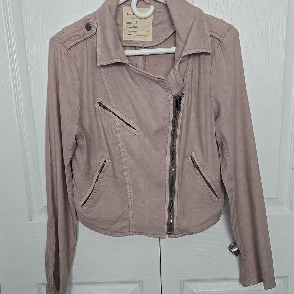 Free People Blush Cropped Linen Blend Jacket sz8